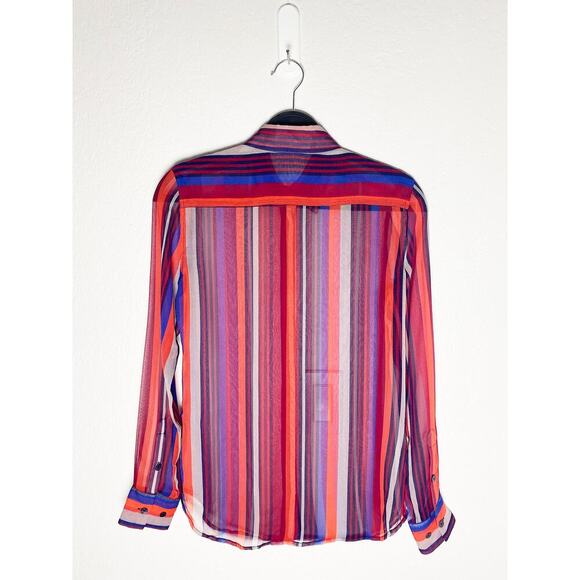 Equipment Women's Sheer Silk Striped Button Up Shirt Pink Purple Orange Brown XS - Picture 2 of 6
